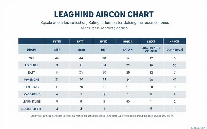 Sizing chart graphic mapping room area in square feet to recommended aircon HP rating Malaysian climate adjusted