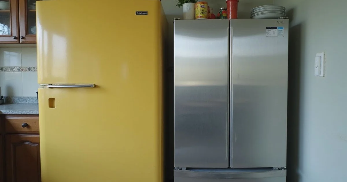 Older fridge next to a modern inverter fridge in a PJ kitchen
