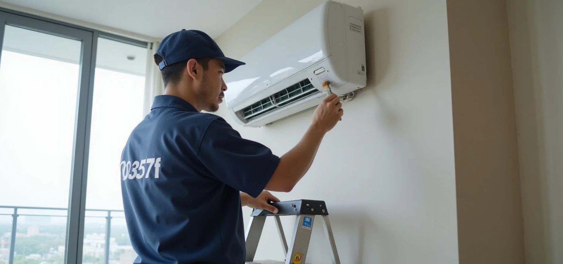 Chill Pro technician servicing aircon in Petaling Jaya