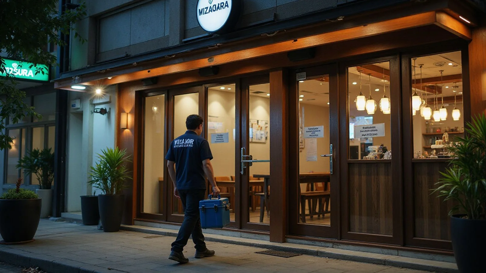 Chill Pro technician arriving at SS2 cafe for late-night cake display chiller emergency